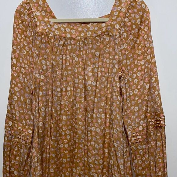 Lauren Conrad Women's Floral Tan Square Neck Peasant Blouse Top Size Large NWT - Picture 1 of 11
